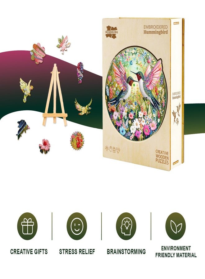 Purdicra Wooden Jigsaw Puzzles, Embroidered Hummingbird Wooden Puzzles for Adults with Unique Shape, Adult Jigsaw Puzzle, Birthday Gifts for Adults, 11.3"x11.4" - 200pcs - Image 4