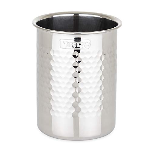 Viking Kitchen Utensil Holder, Hammered Stainless Steel Kitchen Utensils Organizer Crock, Counter Top Storage, Cooking Accessories, Silver - Image 1