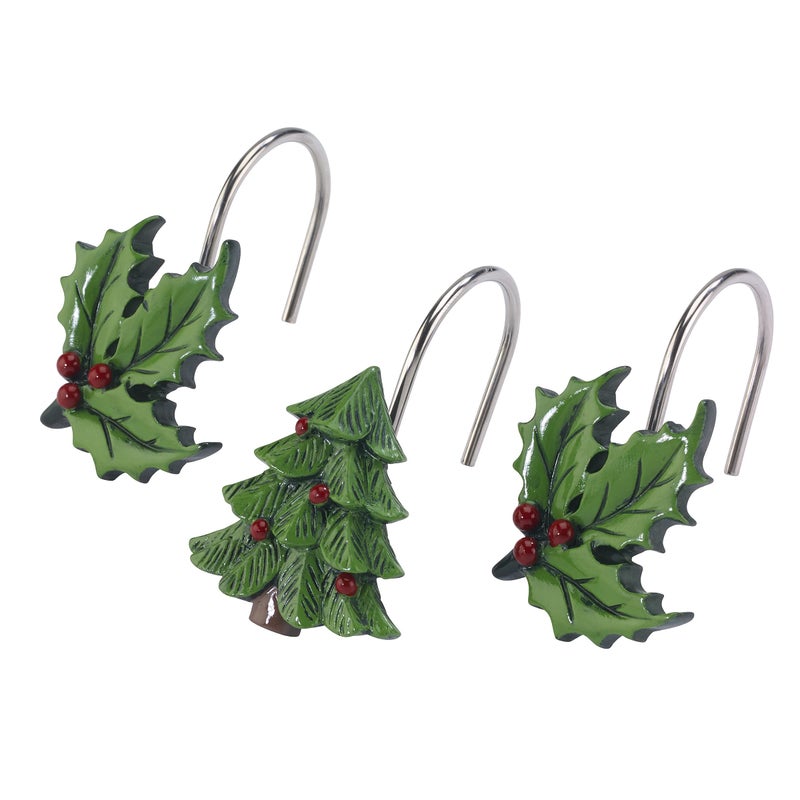 Spode Shower Curtain Hooks Holiday Bathroom Accessories Set of 12 Spode Christmas Tree Tartan Collection - Image 2