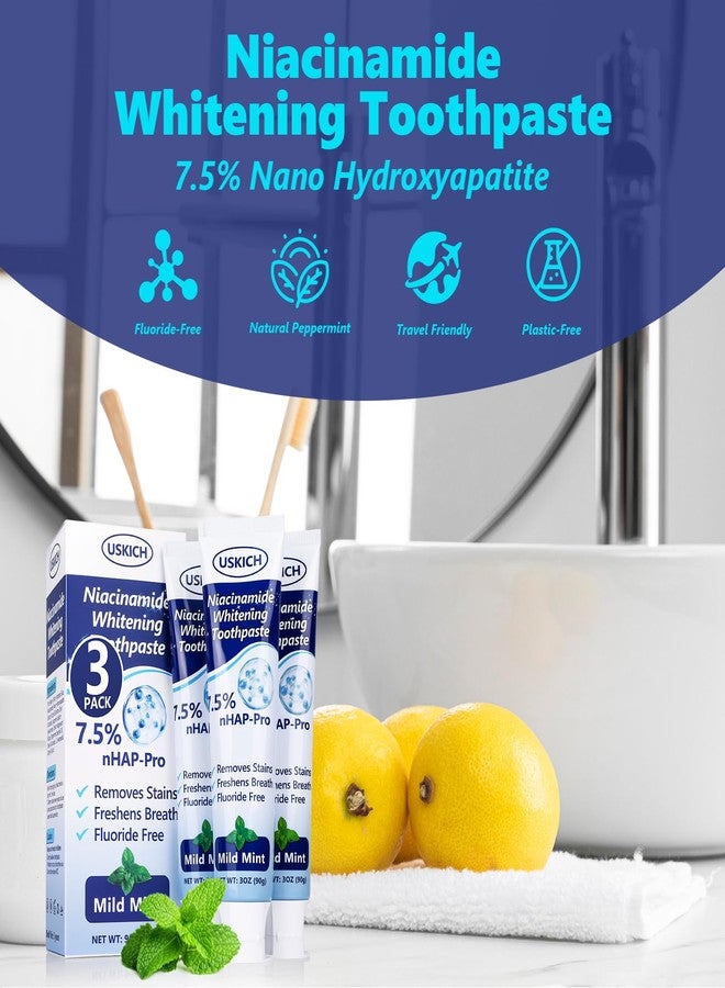 USKICH 7.5% Nano-Hydroxyapatite Toothpaste,3 Pack Fresh Breath Whitening Toothpaste,Natural Peppermint Fluoride Free Toothpaste for Gentle Enamel Care, Brightens Smile & Refreshes Breath - Image 4