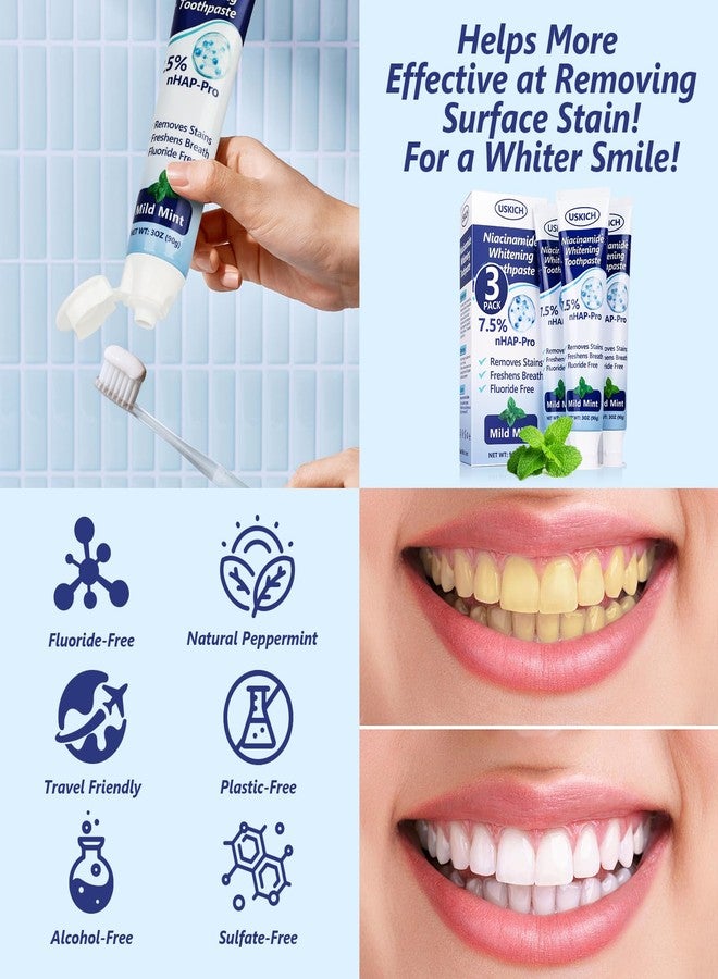 USKICH 7.5% Nano-Hydroxyapatite Toothpaste,3 Pack Fresh Breath Whitening Toothpaste,Natural Peppermint Fluoride Free Toothpaste for Gentle Enamel Care, Brightens Smile & Refreshes Breath - Image 3
