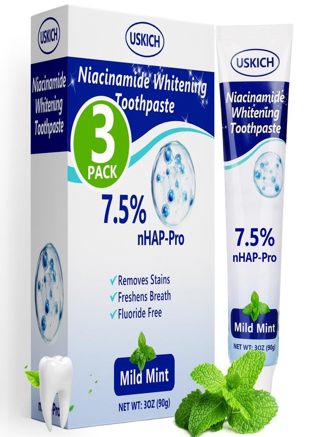 USKICH 7.5% Nano-Hydroxyapatite Toothpaste,3 Pack Fresh Breath Whitening Toothpaste,Natural Peppermint Fluoride Free Toothpaste for Gentle Enamel Care, Brightens Smile & Refreshes Breath - Image 1