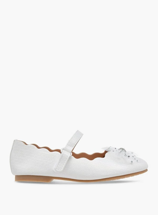 JUNIORS Girls Bow Accent Ballerina Shoes with Hook and Loop Closure