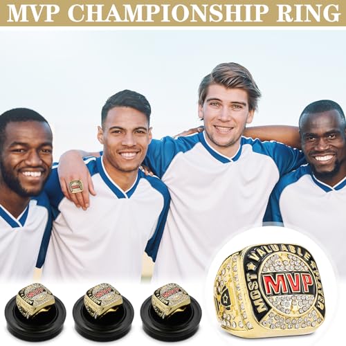 Loetere MVP Ring Most Valuable Player Ring Ball Games MVP Rings Sport Championship Trophy Ring with Display Neck Chain for Winner Tournament League Team Award Gift(Gold,6 Pcs) - Image 5