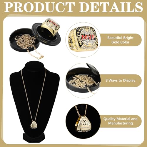 Loetere MVP Ring Most Valuable Player Ring Ball Games MVP Rings Sport Championship Trophy Ring with Display Neck Chain for Winner Tournament League Team Award Gift(Gold,6 Pcs) - Image 3