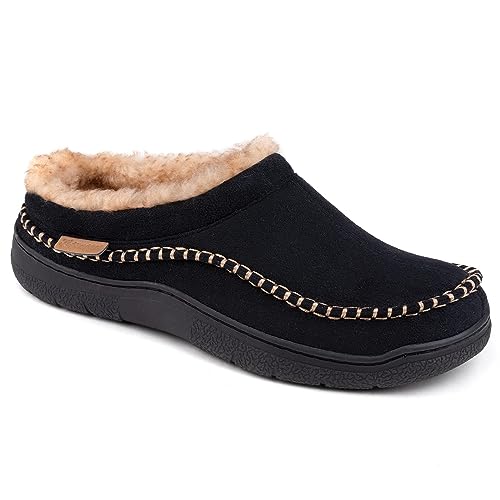 Zigzagger Men's Slip On Moccasin Slippers, Indoor/Outdoor Warm Fuzzy Comfy House Shoes, Fluffy Wide Loafer Slippers,Black, 11-12 D(M) US - Image 3