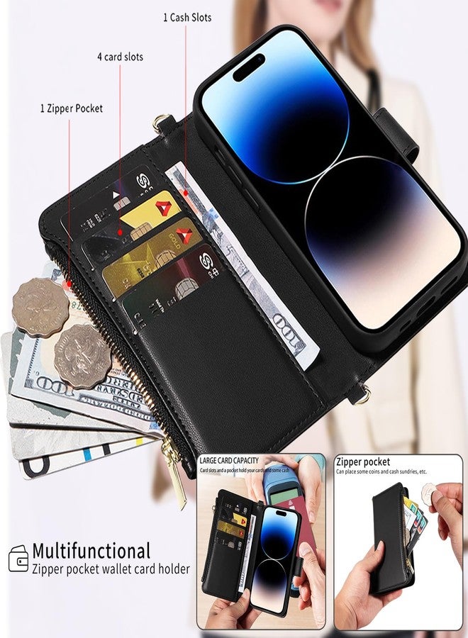 EEIFO Removable Wallet Case for iPhone 16 Pro Max (6.7 inch) with Shoulder Strap, 2 in 1 Multifunctional Magnetic Wallet Case with Card Holder, Zipper Phone Case with - Image 3