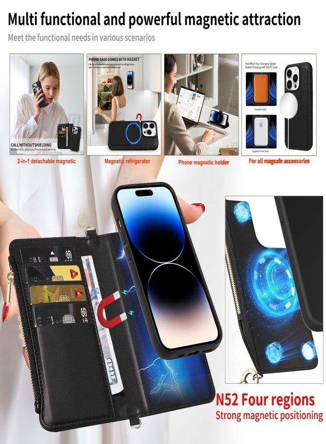 EEIFO Removable Wallet Case for iPhone 16 Pro Max (6.7 inch) with Shoulder Strap, 2 in 1 Multifunctional Magnetic Wallet Case with Card Holder, Zipper Phone Case with - Image 2