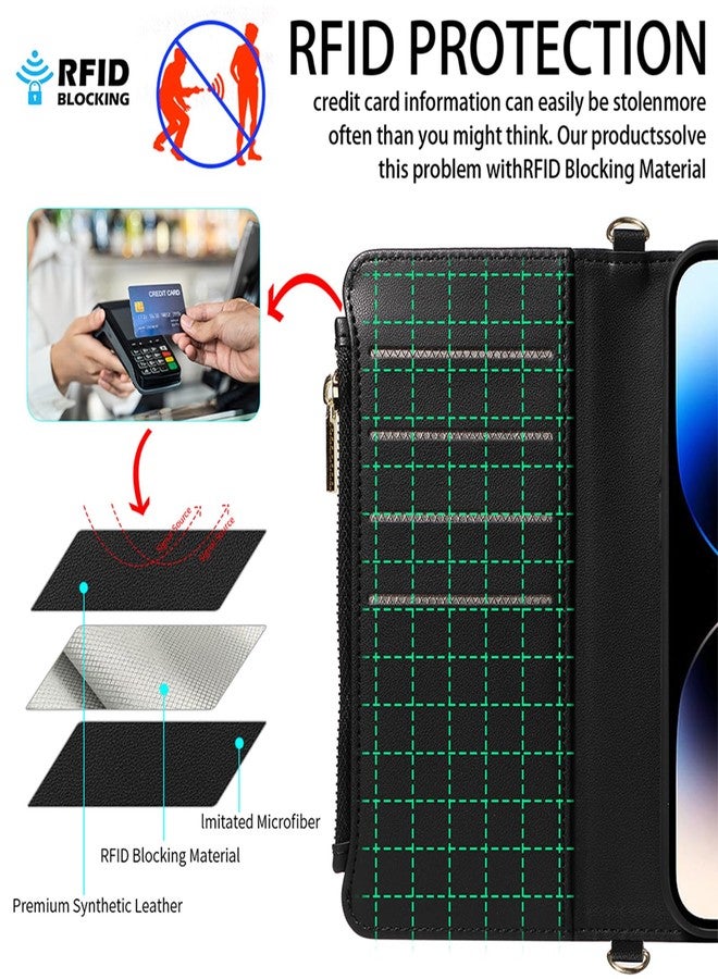 EEIFO Removable Wallet Case for iPhone 16 Pro Max (6.7 inch) with Shoulder Strap, 2 in 1 Multifunctional Magnetic Wallet Case with Card Holder, Zipper Phone Case with - Image 4
