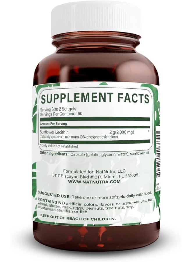 Natural Nutra Sunflower Lecithin 2000 mg Supplement – Soy Free, Gluten-Free, Improve Liver Function, Promotes Brain Health, Helps to Improve Memory, Focus and Concentration, 120 Softgels (2 Pack) - Image 2