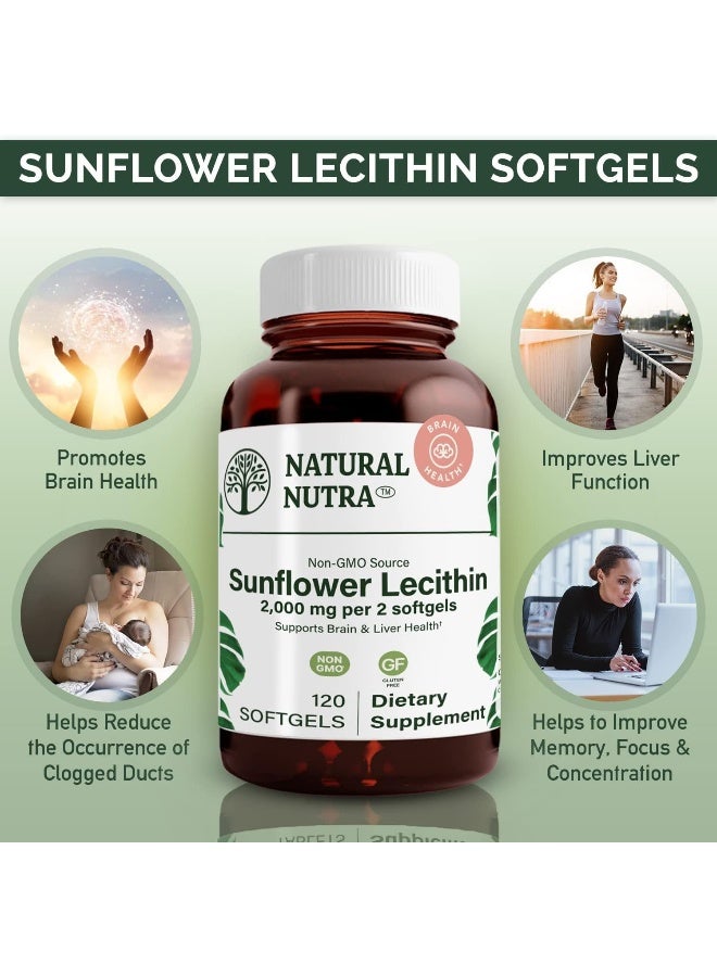 Natural Nutra Sunflower Lecithin 2000 mg Supplement – Soy Free, Gluten-Free, Improve Liver Function, Promotes Brain Health, Helps to Improve Memory, Focus and Concentration, 120 Softgels (2 Pack) - Image 3