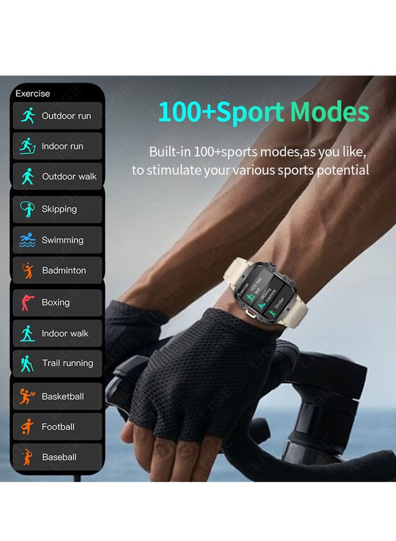 LIGE LIGE 1.96 HD Screen 420 mAh Sports Smart Watch Men Waterproof Bluetooth Calling Health Monitoring 100+ Sports Mode Men Smart Watches Silicone White  - Image 5