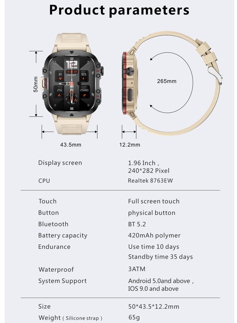 LIGE LIGE 1.96 HD Screen 420 mAh Sports Smart Watch Men Waterproof Bluetooth Calling Health Monitoring 100+ Sports Mode Men Smart Watches Silicone White  - Image 4