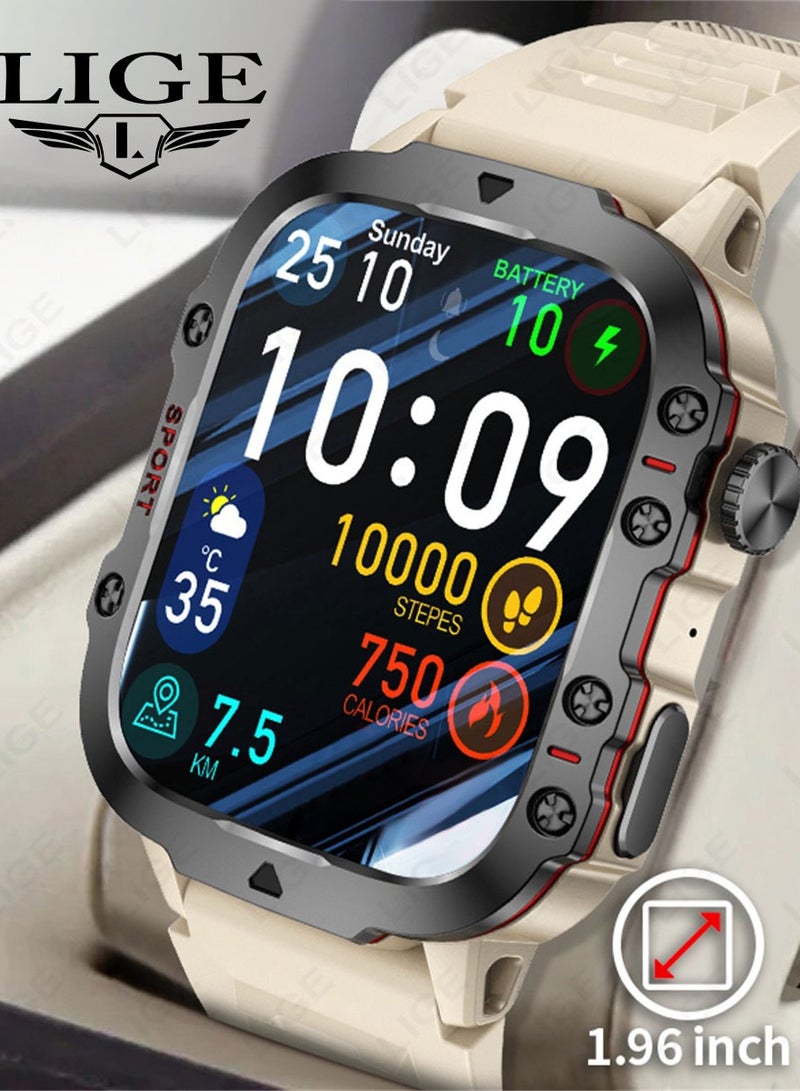 LIGE LIGE 1.96 HD Screen 420 mAh Sports Smart Watch Men Waterproof Bluetooth Calling Health Monitoring 100+ Sports Mode Men Smart Watches Silicone White  - Image 3