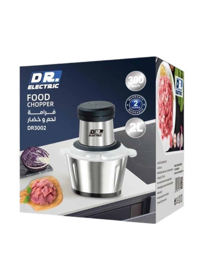 دكتور إلكتريك فرامة لحم وخضار كهربائية، ستانلس ستيل، 2 لتر، 300 واط، موديل DR3002 - Image 1