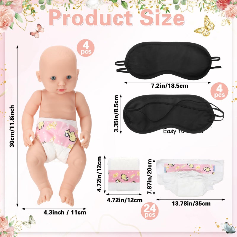 RoundFunny 33 Pcs Baby Shower Diaper Changing Game Supplies Including Dolls Blindfold Diapers Wooden Sign for Changing Race Gender Reveal Party Favors(Rose) - Image 2