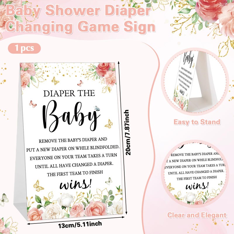RoundFunny 33 Pcs Baby Shower Diaper Changing Game Supplies Including Dolls Blindfold Diapers Wooden Sign for Changing Race Gender Reveal Party Favors(Rose) - Image 3