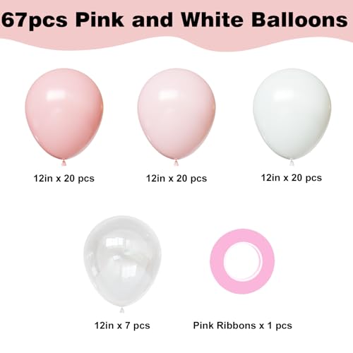YMSZ Pink and White Balloons Pink Balloons Set 67pcs 12 Inch Light Pink and White Balloon for Wedding Bridal Shower Baby Shower Birthday Valentines Party Decorations - Image 5
