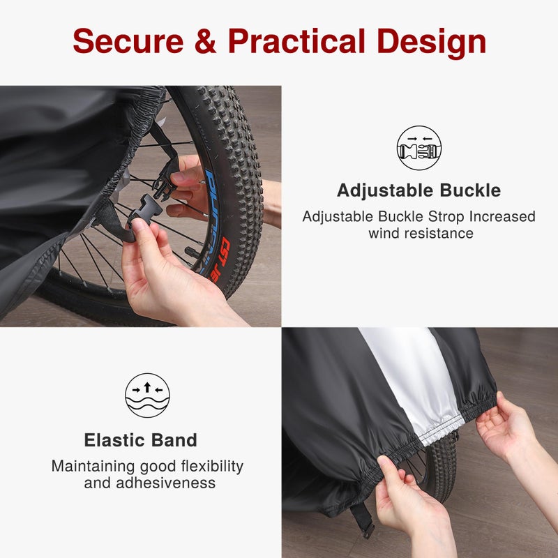 Puroma Bike Cover Outdoor Waterproof Bicycle Covers Rain Sun UV Dust Wind Proof with Lock Hole for Mountain Road Electric Bike, XL (Black & Silver) - Image 3