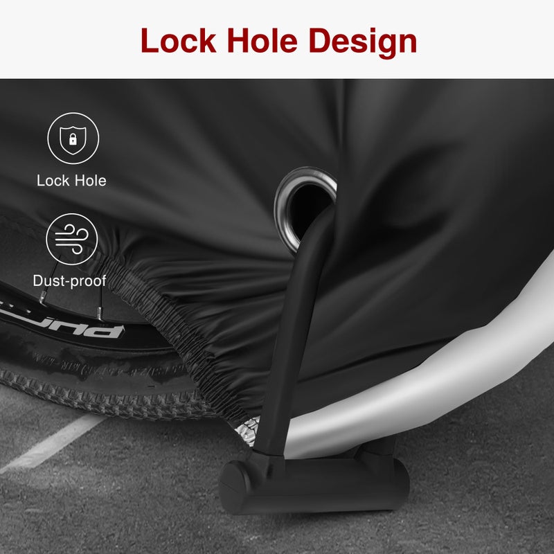 Puroma Bike Cover Outdoor Waterproof Bicycle Covers Rain Sun UV Dust Wind Proof with Lock Hole for Mountain Road Electric Bike, XL (Black & Silver) - Image 4