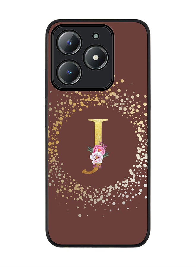 Stylizedd For Realme C63 / Realme C61 4G Case,Slim fit Camera Protection, Shockproof Thin Phone cover  - Custom Monogram Floral - J  (Brown ) - Image 1