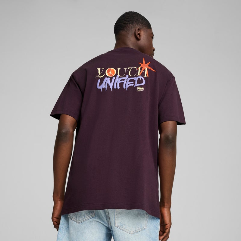 PUMA DOWNTOWN Mens Purple Relaxed Graphic T-shirt - Image 2