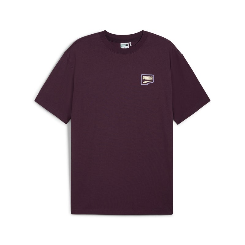 PUMA DOWNTOWN Mens Purple Relaxed Graphic T-shirt - Image 4
