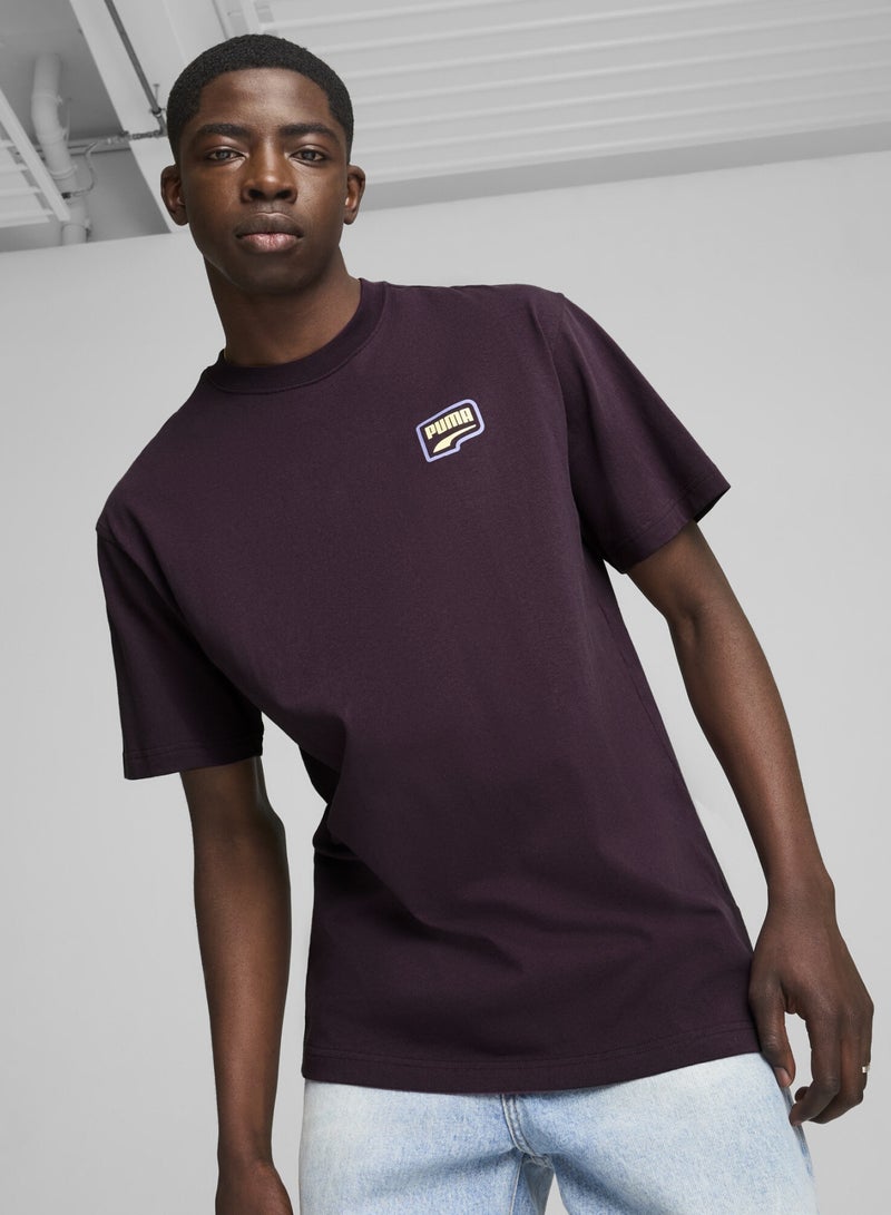 PUMA DOWNTOWN Mens Purple Relaxed Graphic T-shirt - Image 1