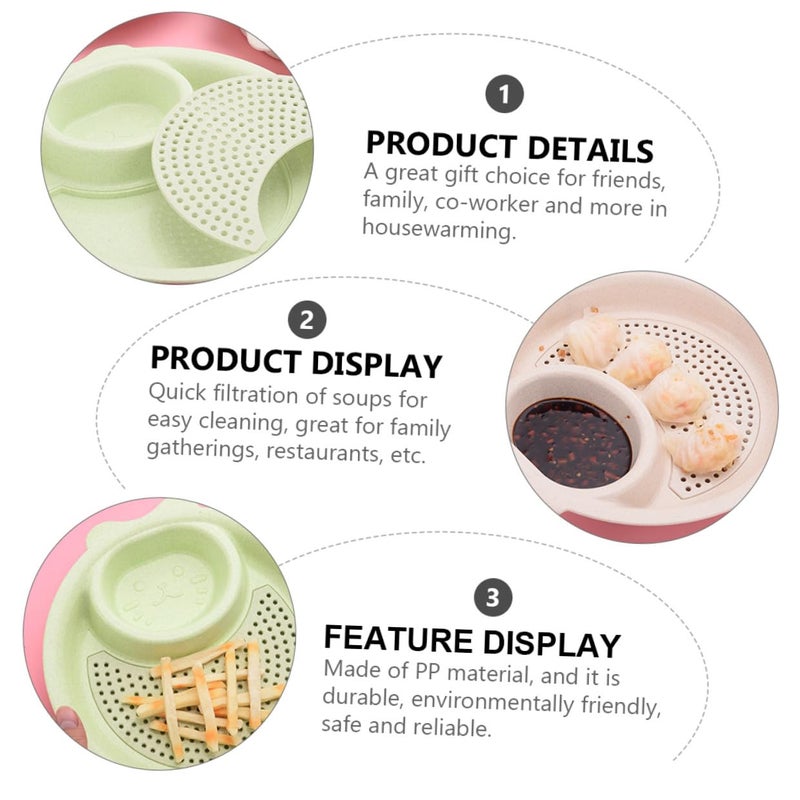 3Pcs Double Layer Dumpling Plates With Draining Grid In Green Pink Beige - Image 4