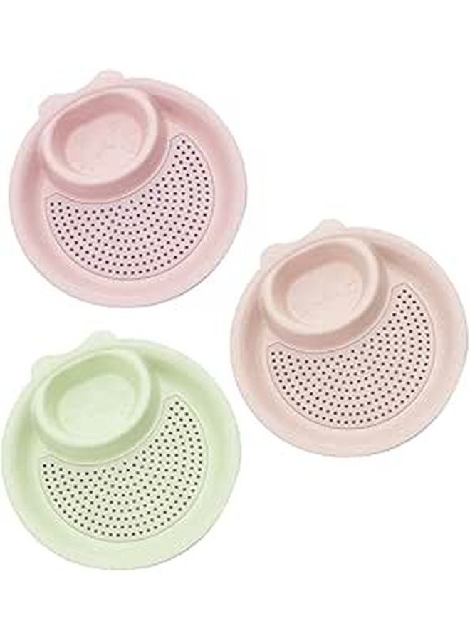3Pcs Double Layer Dumpling Plates With Draining Grid In Green Pink Beige - Image 1