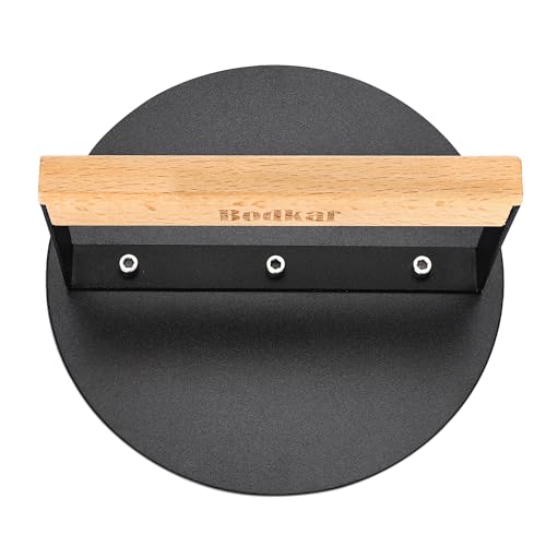 bodkar Smash Burger Press 6 inch, Round Burger Smasher Grill Press for Griddle Bacon Press Meat Steak Press with Wood Handle - Image 1