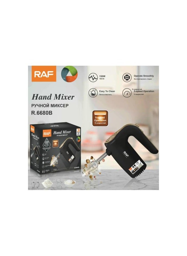 آر إيه أف مضرب بيض وعجان كهربائي - 5 سرعات\ 150 وات (R.6680(Black)) - Image 1