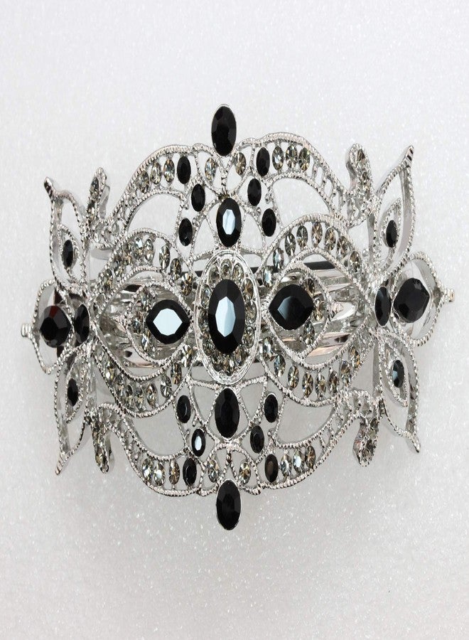 Faship Gorgeous Black Rhinestone Crystal Big Floral Hair Barrette - Image 2