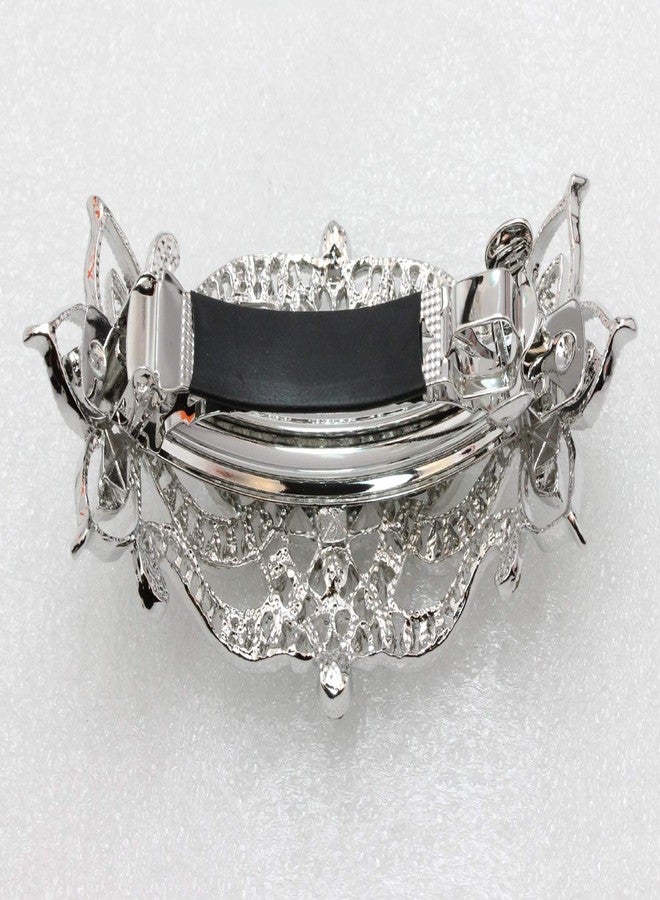 Faship Gorgeous Black Rhinestone Crystal Big Floral Hair Barrette - Image 4