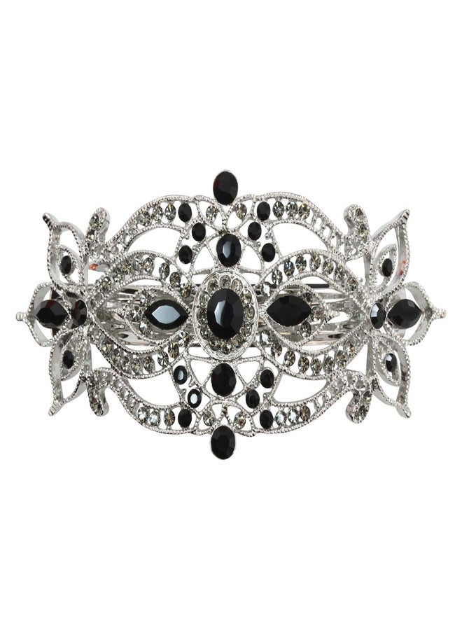 Faship Gorgeous Black Rhinestone Crystal Big Floral Hair Barrette - Image 1