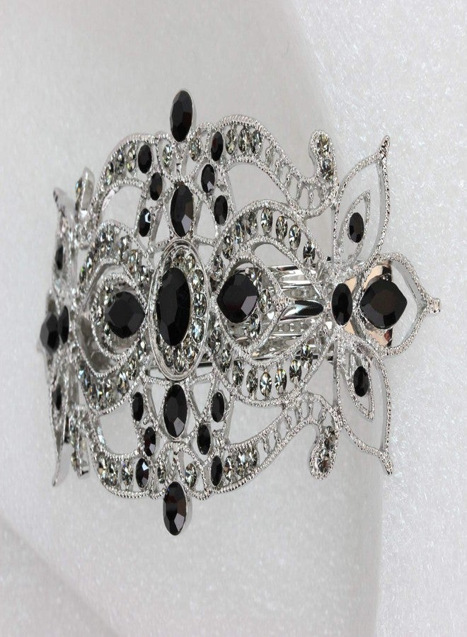 Faship Gorgeous Black Rhinestone Crystal Big Floral Hair Barrette - Image 3