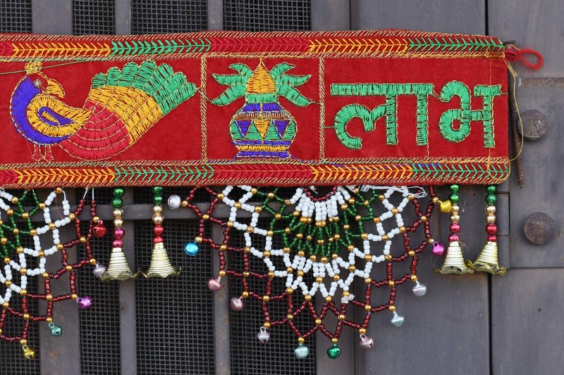 CraftVatika Fabric Traditional Toran Bandarwal Door Hanging Main Door Shubh Labh Wall Hanging Fancy Toran , Multicolor, 927 Millimeters - Image 4