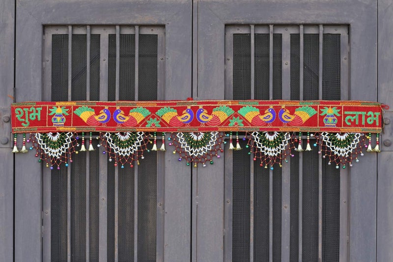 CraftVatika Fabric Traditional Toran Bandarwal Door Hanging Main Door Shubh Labh Wall Hanging Fancy Toran , Multicolor, 927 Millimeters - Image 5