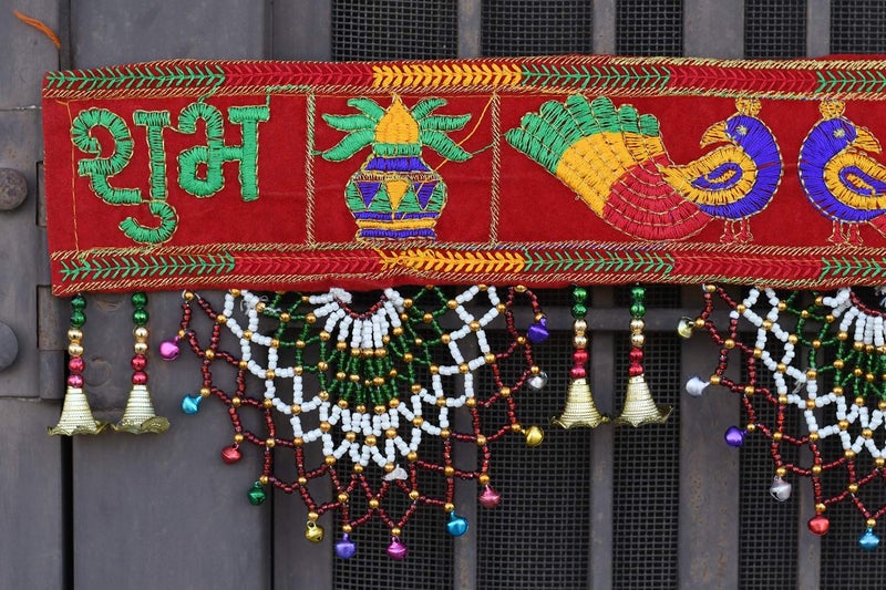 CraftVatika Fabric Traditional Toran Bandarwal Door Hanging Main Door Shubh Labh Wall Hanging Fancy Toran , Multicolor, 927 Millimeters - Image 3