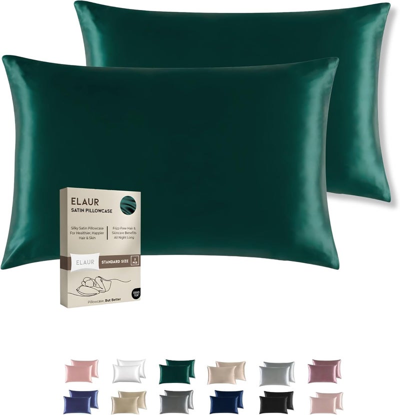 ELAUR Satin Pillowcase for Hair and Skin, Super Soft and Cooling Similar to Silk Pillow Cases 2 Pack with Envelope Closure, Gift for Women Men(20"x26" Standard Size, Green) - Image 1