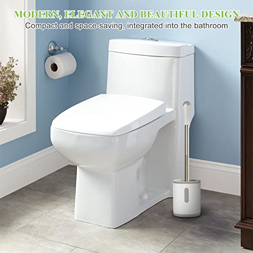 AONEZ Compact Toilet Brush & Holder, Stainless Steel Handle, Space Saving for Storage, Deep Cleaning, Drip-Proof, Easy to Assemble, Nylon Bristles, White & Grey - Image 5