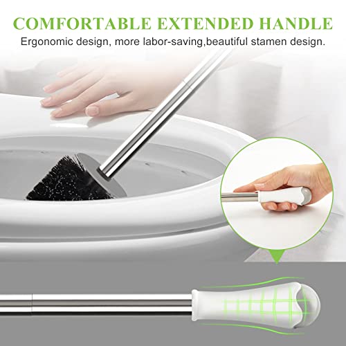 AONEZ Compact Toilet Brush & Holder, Stainless Steel Handle, Space Saving for Storage, Deep Cleaning, Drip-Proof, Easy to Assemble, Nylon Bristles, White & Grey - Image 3