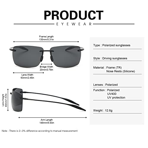 MIRYEA Rimless Polarized Sports Sunglasses for Men Women Driving Cycling Running Fishing Golf 100% UV Protection Sun Glasses Fashion Unisex Shades Retro Eyeglasses Anti Glare Classic Mirror Lens Eyewear - Image 3