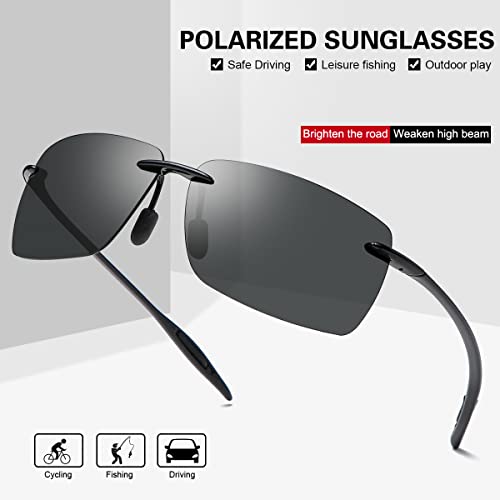 MIRYEA Rimless Polarized Sports Sunglasses for Men Women Driving Cycling Running Fishing Golf 100% UV Protection Sun Glasses Fashion Unisex Shades Retro Eyeglasses Anti Glare Classic Mirror Lens Eyewear - Image 2