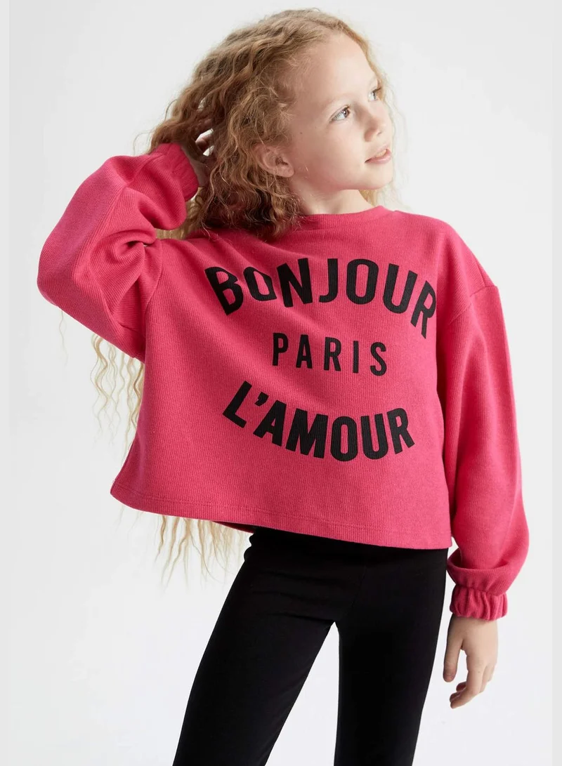 DeFacto Girl Cropped Fit Crew Neck Long Sleeve Knitted Sweatshirt