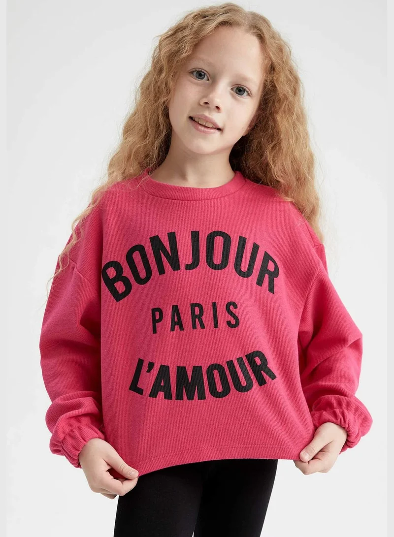 DeFacto Girl Cropped Fit Crew Neck Long Sleeve Knitted Sweatshirt