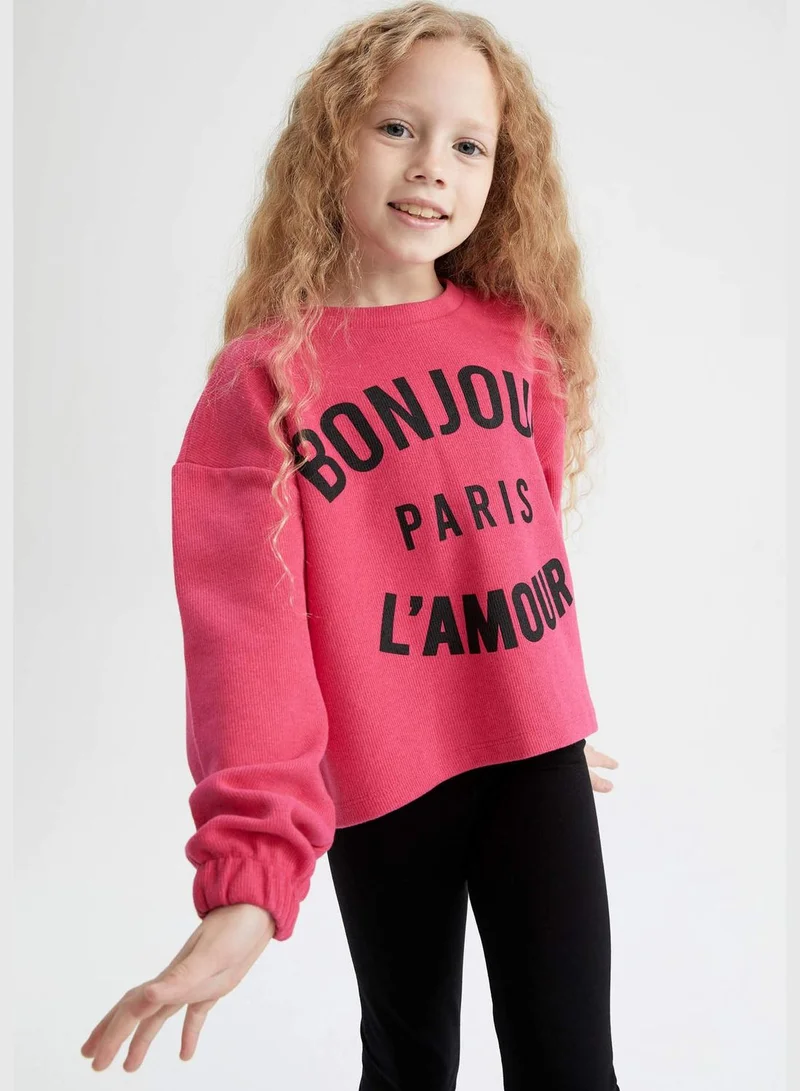 DeFacto Girl Cropped Fit Crew Neck Long Sleeve Knitted Sweatshirt
