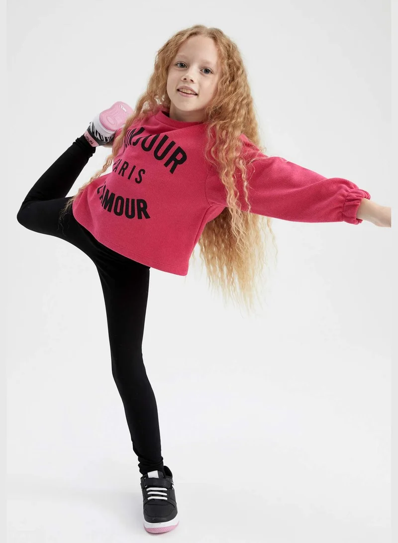 DeFacto Girl Cropped Fit Crew Neck Long Sleeve Knitted Sweatshirt