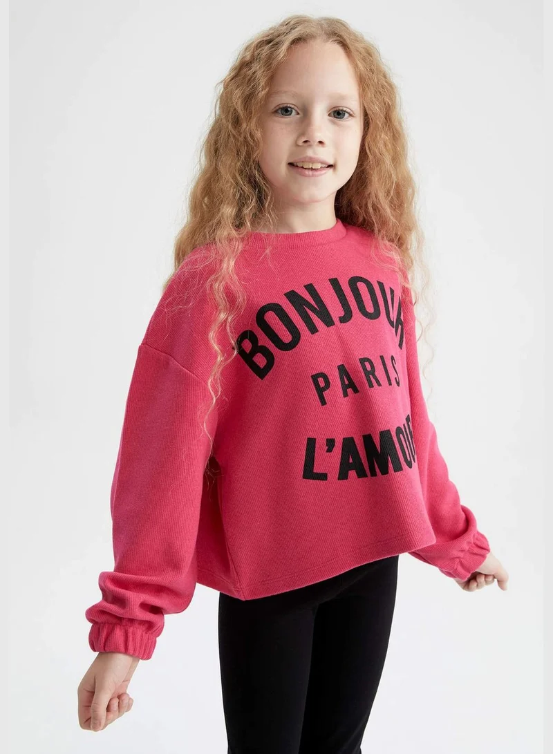 DeFacto Girl Cropped Fit Crew Neck Long Sleeve Knitted Sweatshirt