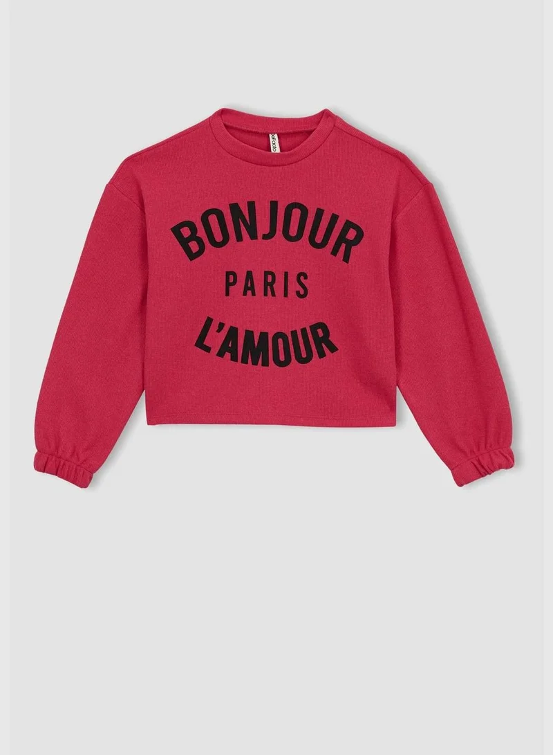 DeFacto Girl Cropped Fit Crew Neck Long Sleeve Knitted Sweatshirt